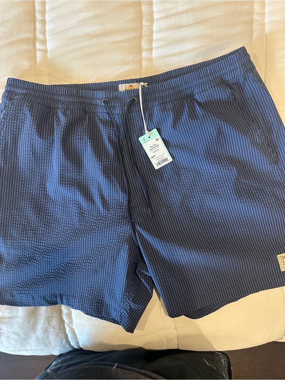 NWT Marine Layer Navy Pinstripe Swim Trunks XL